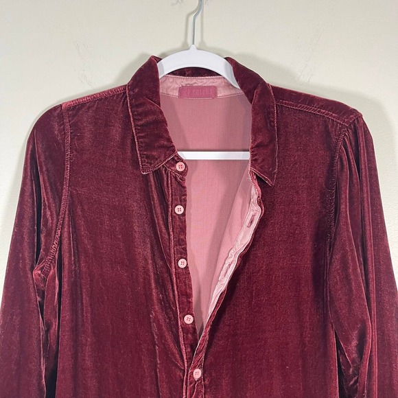 CP Shades Romy Velvet Silk Blend Button Down Shirt Womens Small Merlot LS Blouse - Picture 5 of 9